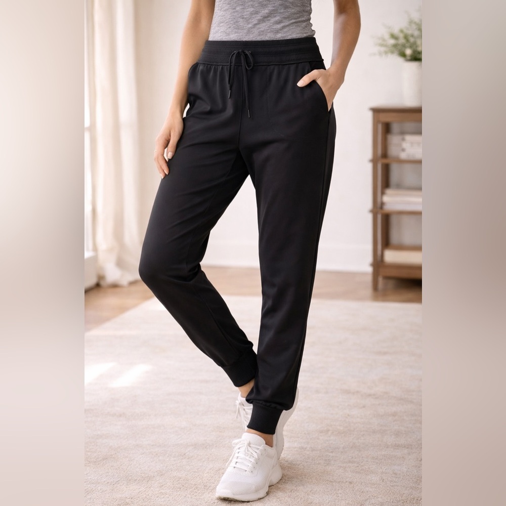 Athleta Black Jogger Pants Size Medium Drawstring Ribbed Cuffs
